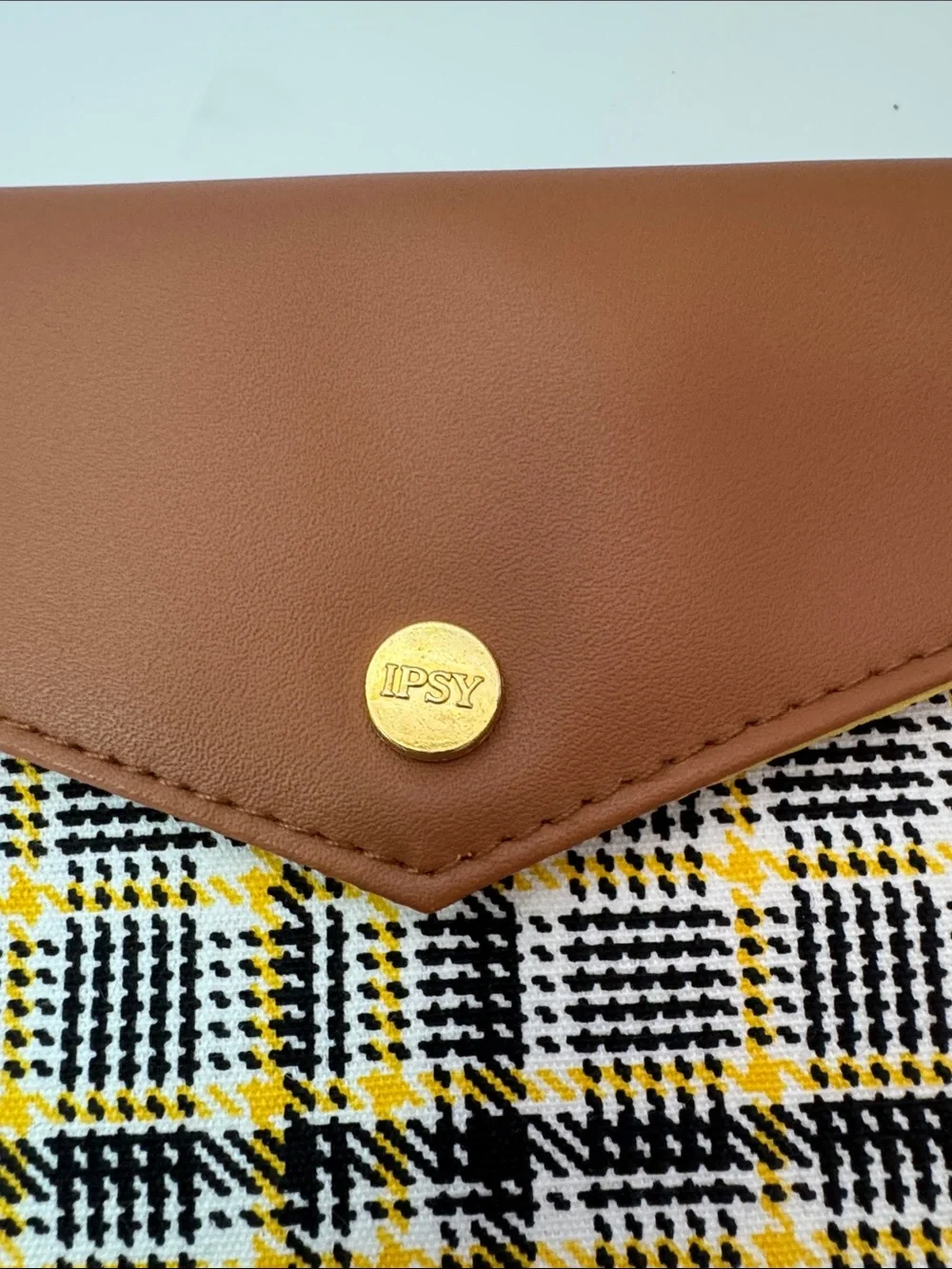 Tan Plaid Envelope Clutch NWOT